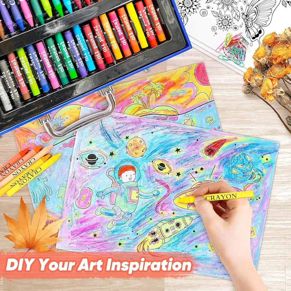 128 Pieces Drawing Kit for Kids Coloring set with Watercolor, Oil Pastel, Colored Pencil Sketches & Acrylic Painting Art Set for Kids, Boy and Girls