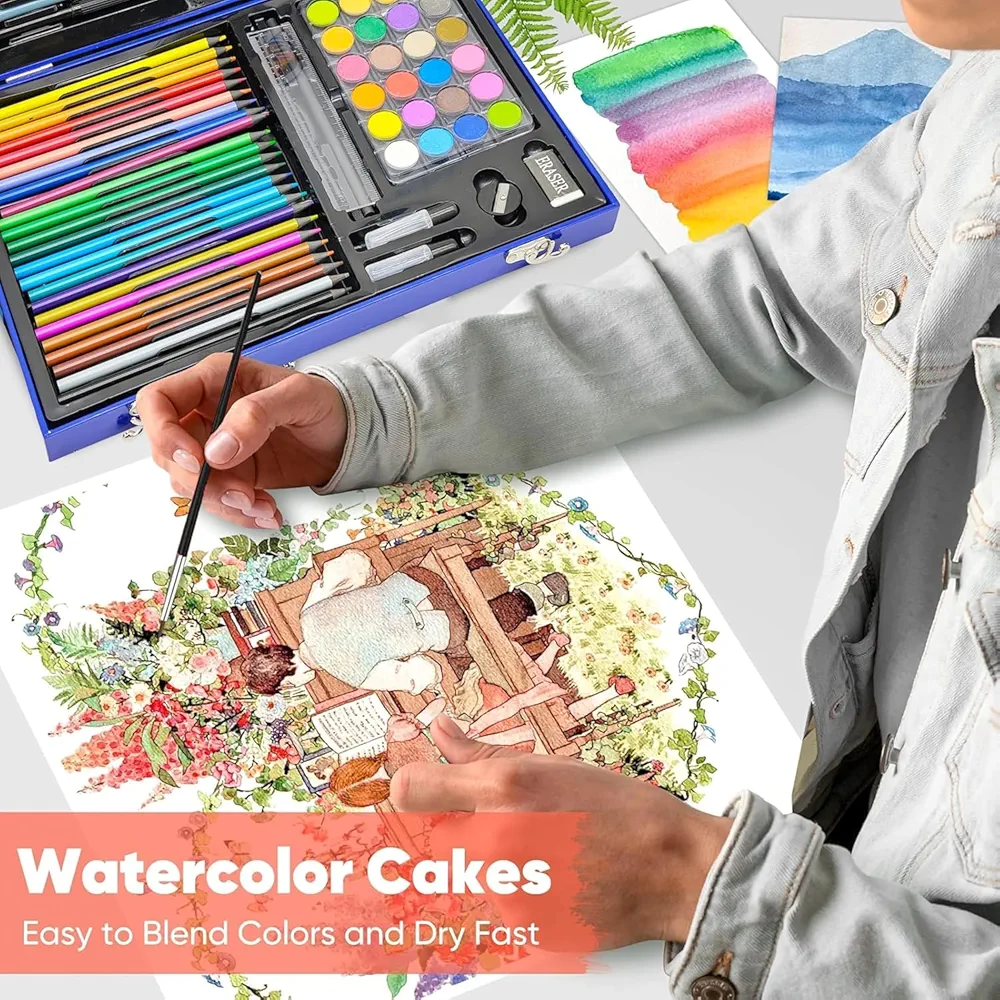 128 Pieces Drawing Kit for Kids Coloring set with Watercolor, Oil Pastel, Colored Pencil Sketches & Acrylic Painting Art Set for Kids, Boy and Girls