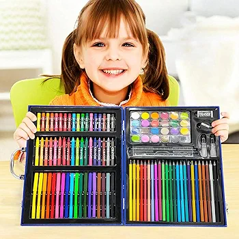 128 Pieces Drawing Kit for Kids Coloring set with Watercolor, Oil Pastel, Colored Pencil Sketches & Acrylic Painting Art Set for Kids, Boy and Girls