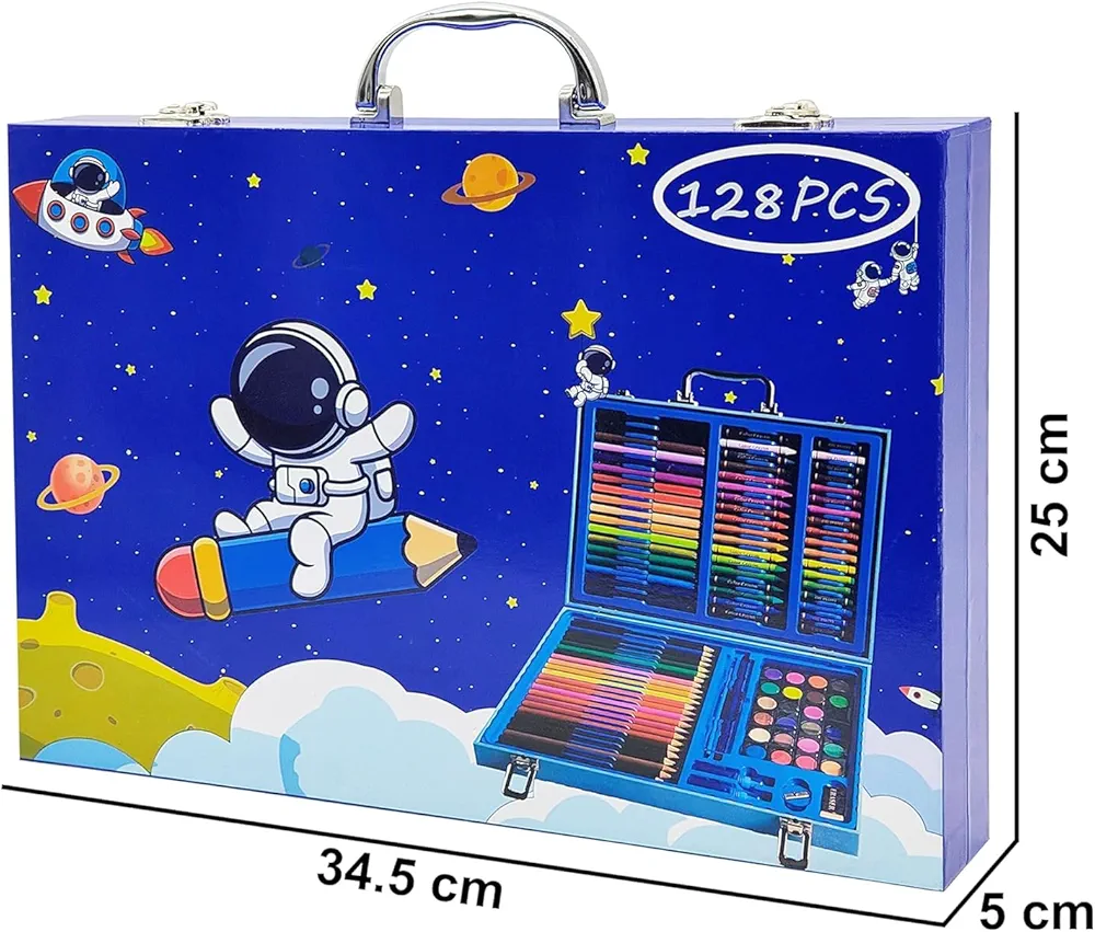 128 Pieces Drawing Kit for Kids Coloring set with Watercolor, Oil Pastel, Colored Pencil Sketches & Acrylic Painting Art Set for Kids, Boy and Girls