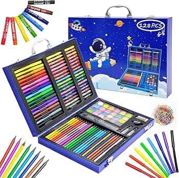 128 Pieces Drawing Kit for Kids Coloring set with Watercolor, Oil Pastel, Colored Pencil Sketches & Acrylic Painting Art Set for Kids, Boy and Girls