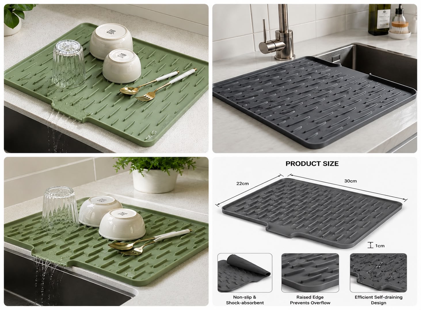 Kitchen Sink Drying Mat | Fast Water Absorbent Dish Drying Pad
