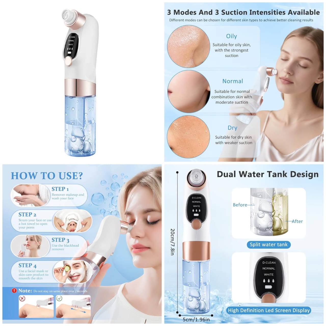 Water Cycle Blackhead Pore Cleanser 3 Adjustable Suction 6 Modes  