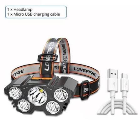 5 LED Headlight Flashlight Rechargeable Light with Flashing for Outdoor Climbing & Camping Ligh