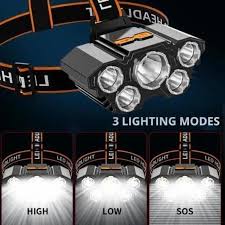 5 LED Headlight Flashlight Rechargeable Light with Flashing for Outdoor Climbing & Camping Ligh