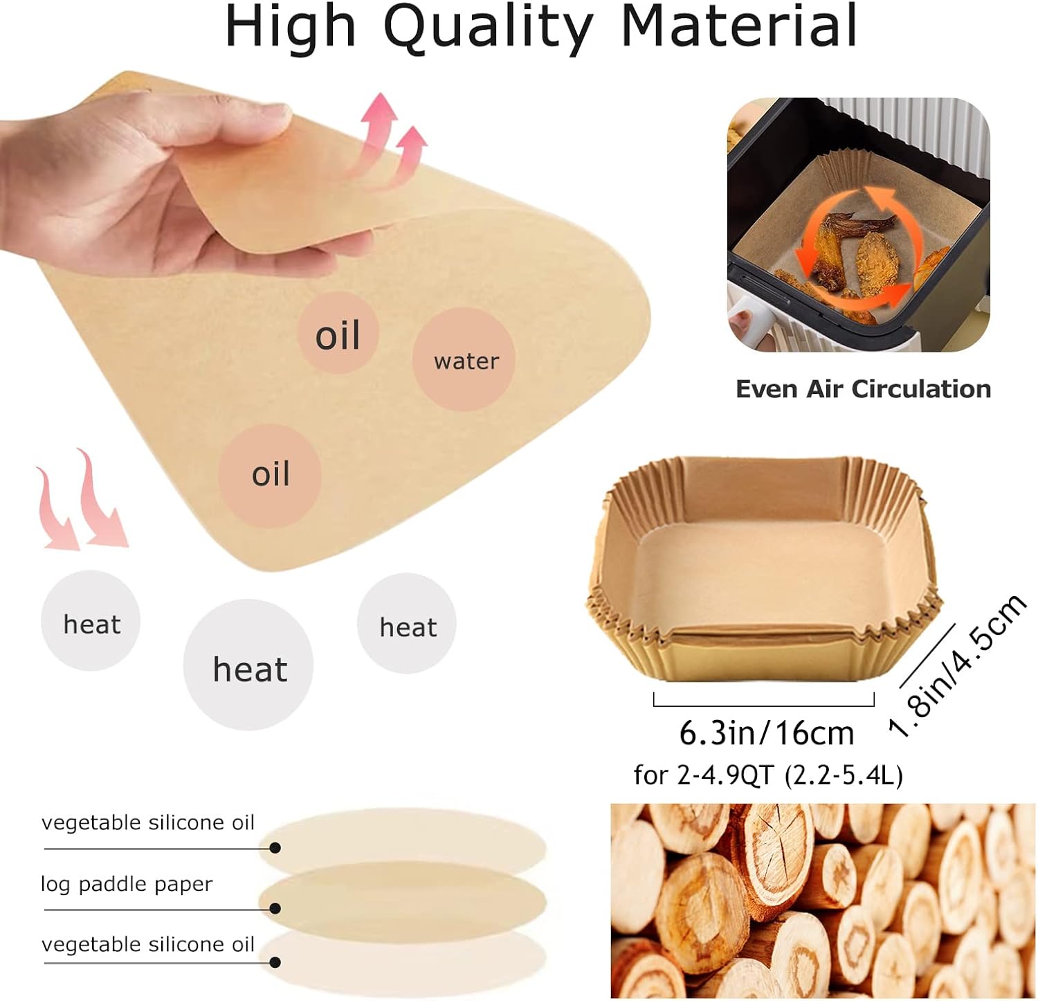 New Air Fryer Paper Liners Disposable  50Pcs Parchment Paper Square Water proof Oil proof Non stick