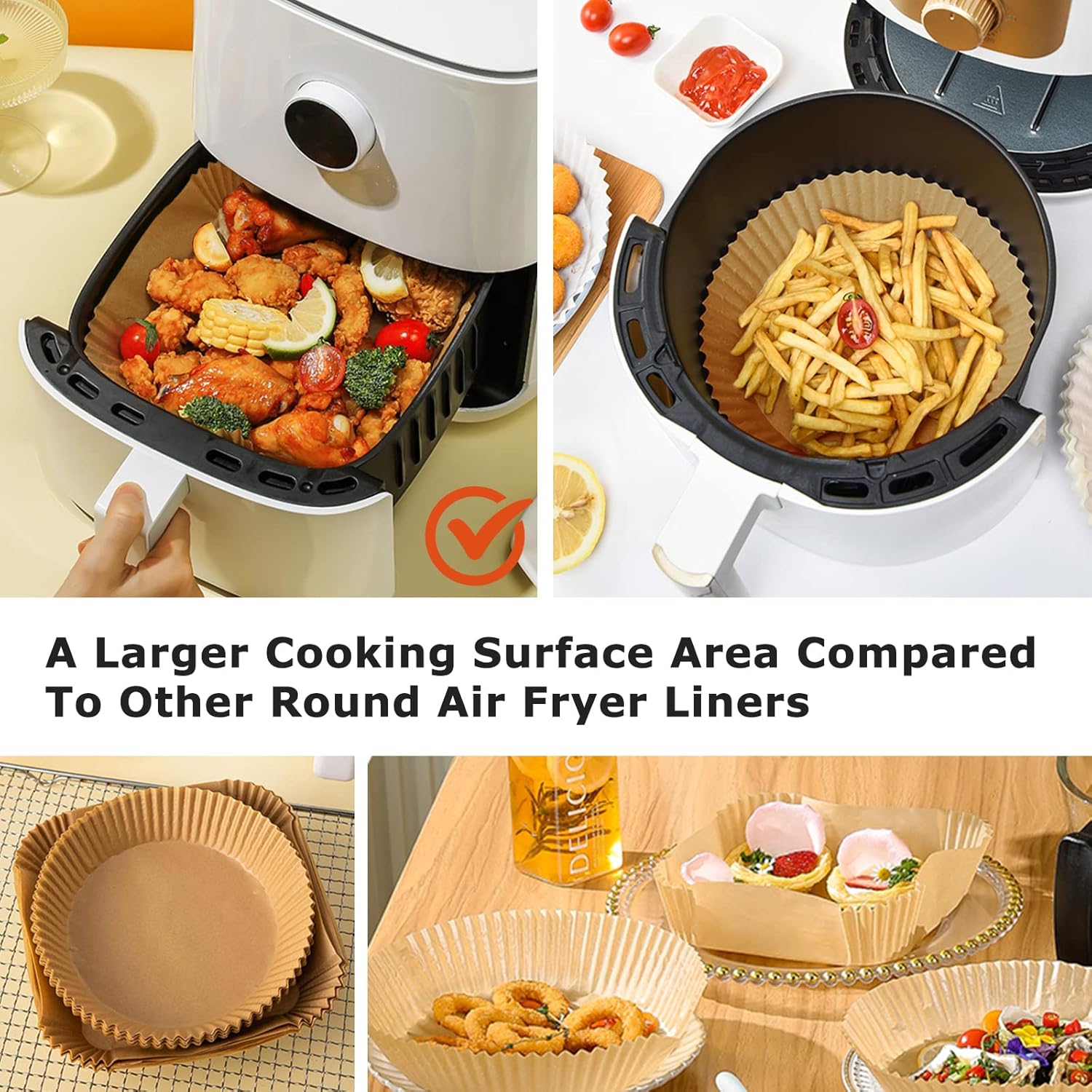 New Air Fryer Paper Liners Disposable  50Pcs Parchment Paper Square Water proof Oil proof Non stick