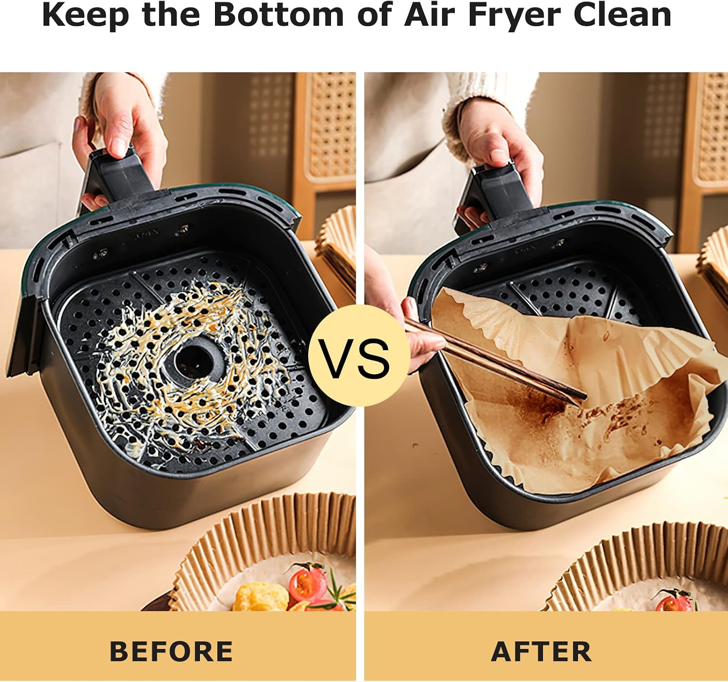 New Air Fryer Paper Liners Disposable  50Pcs Parchment Paper Square Water proof Oil proof Non stick