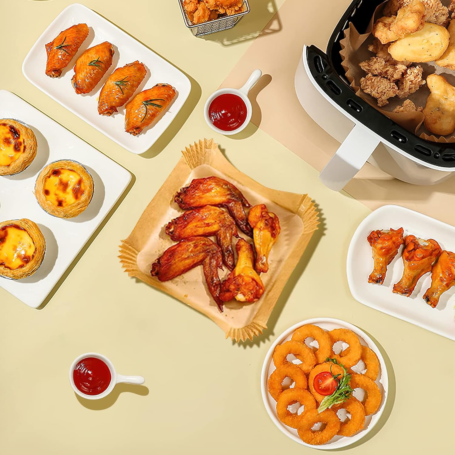 New Air Fryer Paper Liners Disposable  50Pcs Parchment Paper Square Water proof Oil proof Non stick