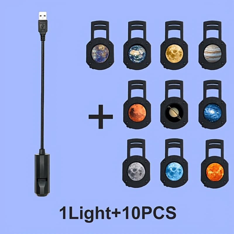 LED Planet Projector Lamp, Featuring Planets with Interchangeable Images, 360° Rotating