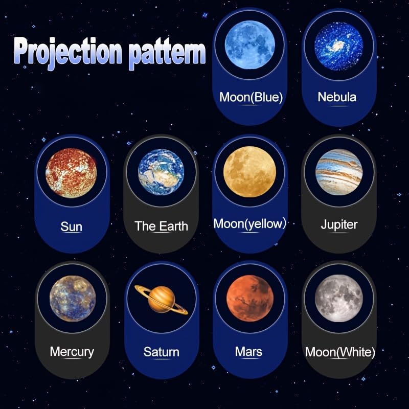 LED Planet Projector Lamp, Featuring Planets with Interchangeable Images, 360° Rotating
