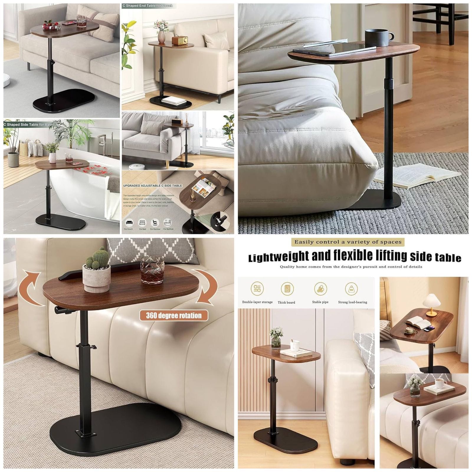 C Shaped Side Table Couch Side Tables That Slide Under, Modern Small Coffee C Table