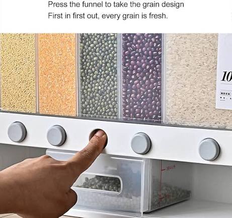 Rice Dispenser, Wall Mounted 6 Grid Dry Food Dispenser Large Cereal Dry Food Storage Containers for Storage Rice Grains Nuts Beans Candy Laundry Dispenser, for Kitchen Pantry