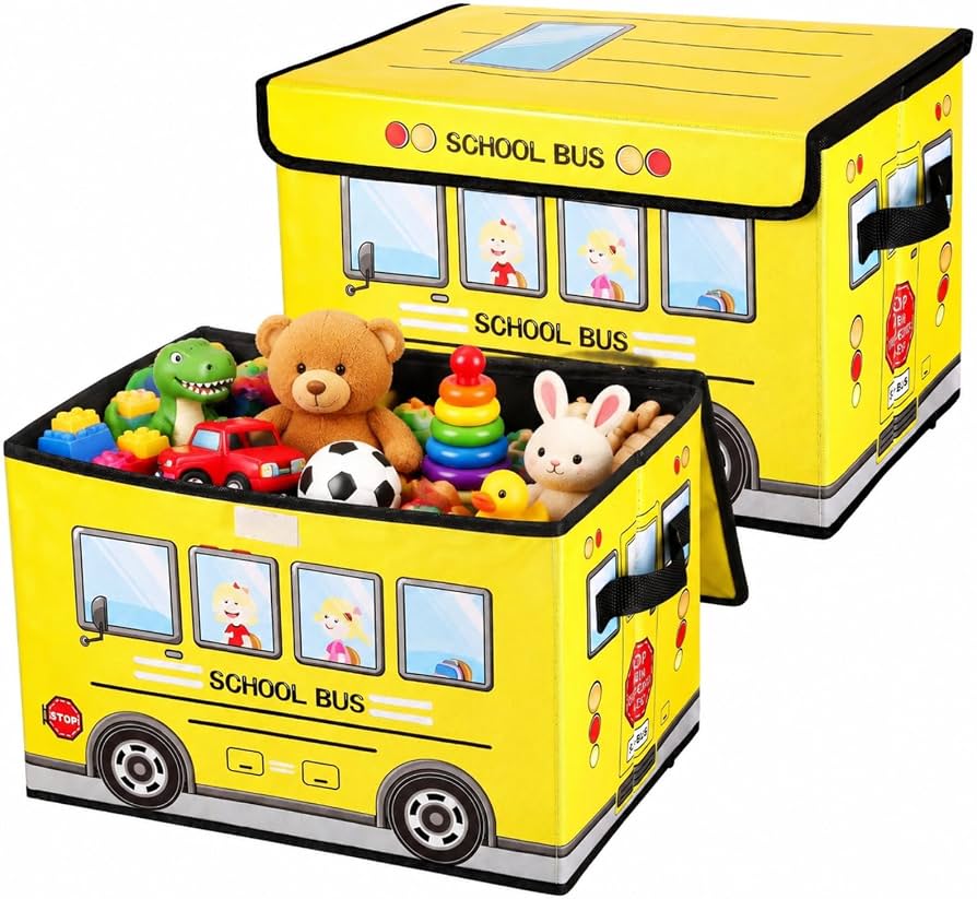 School bus toy organizer, often used for storage or as a seat.