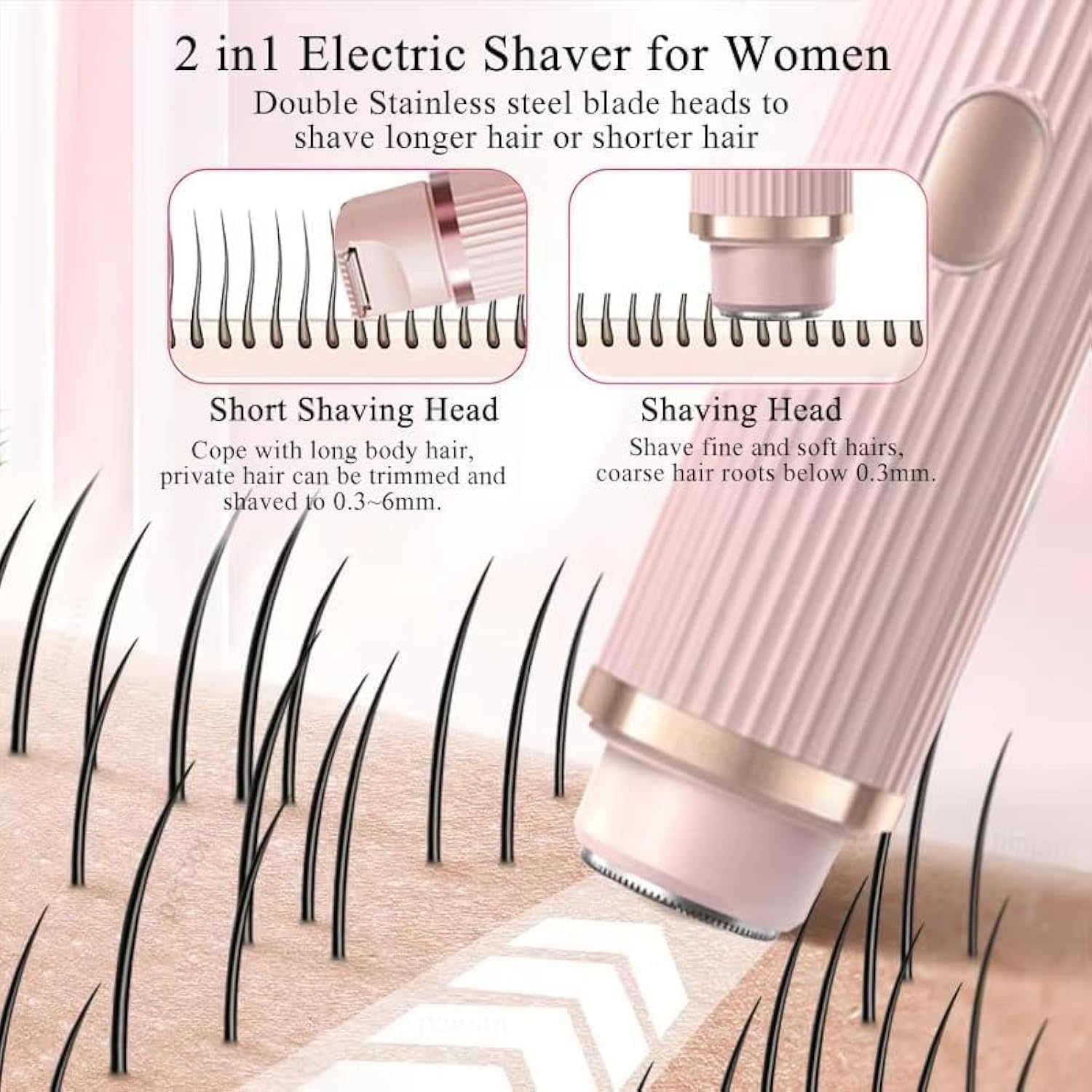 2 in 1 Dual Head Shaver Women, Electric Bikini Trimmer Wet&Dry Use Hair Removal