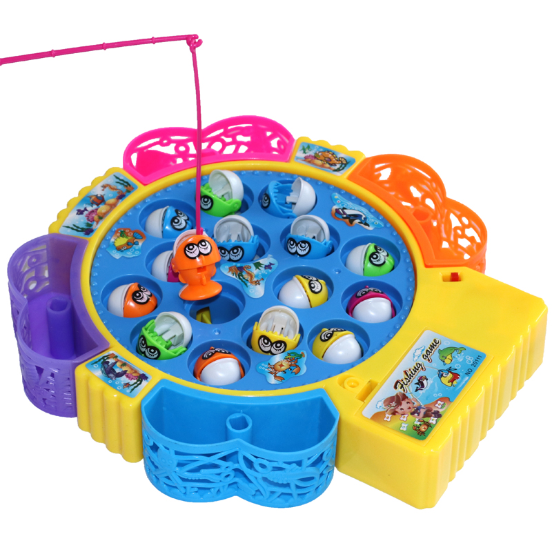 Electric Musical Lightning Battery Operated Fishing Toy Game Set For Kids Boys and Girls - Electrical Rotating 15 Fish Games Music and Sound Toys