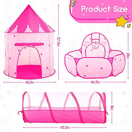 3pc Kids Play Tent Crawl Tunnel, Princess Tents for Toddlers, Baby Space World Playhouse Toys, Boys Indoor & Outdoor Play House, Perfect Kids Gifts