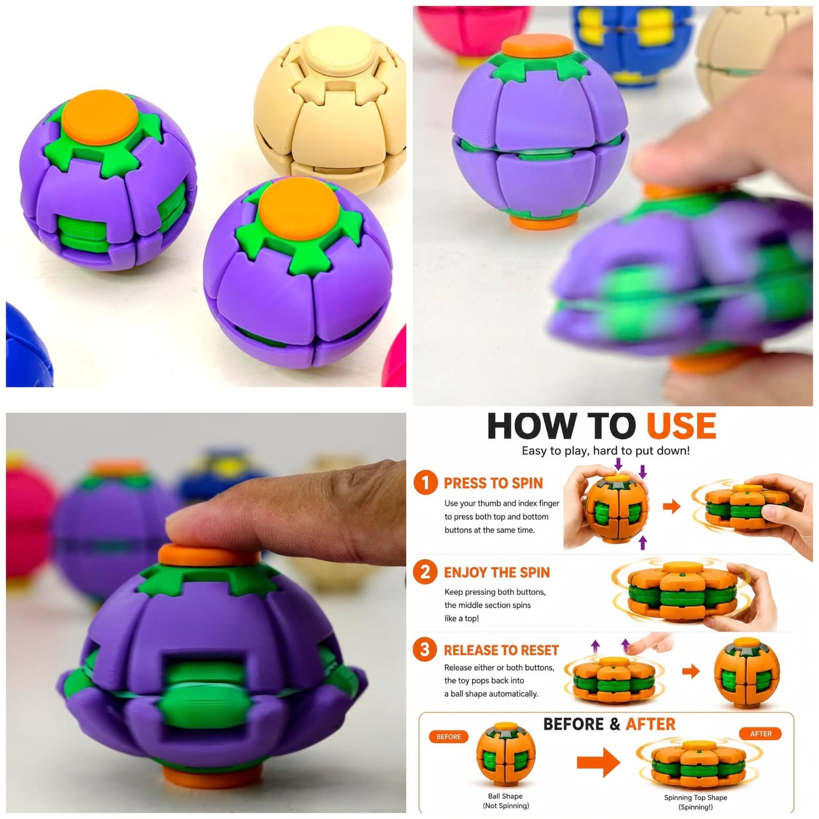 Colorful 3D Printed Press Fidget Spinner Ball