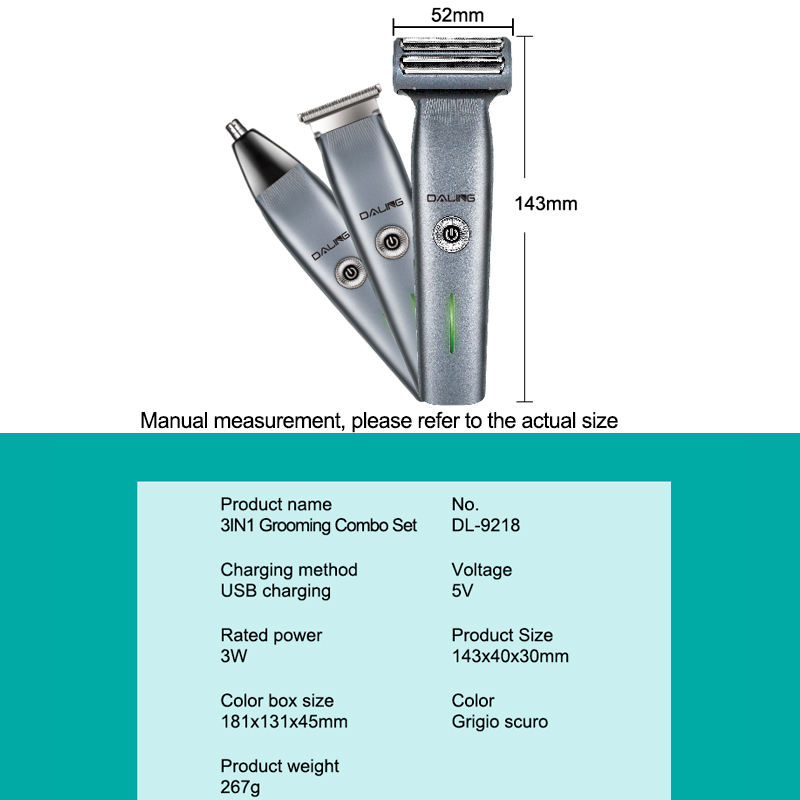 DALING 3IN1 Grooming Combo Set Floating Headutomatic Grinding Men's Electric Shaver