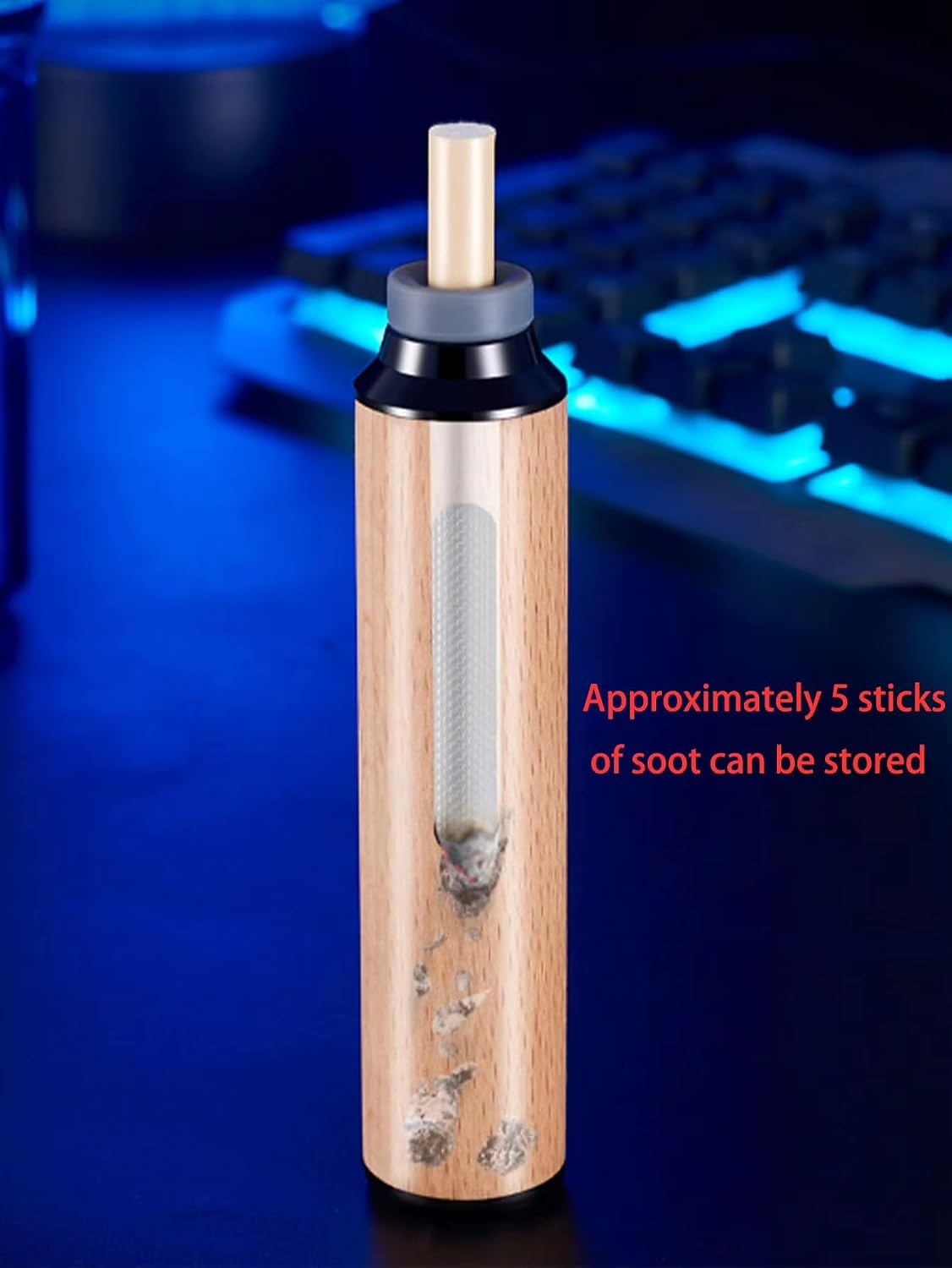 Wooden Car Ashtray, Mini Portable Handheld Ash Holder with Anti-Soot Flying Cover for Driving & Office Use 