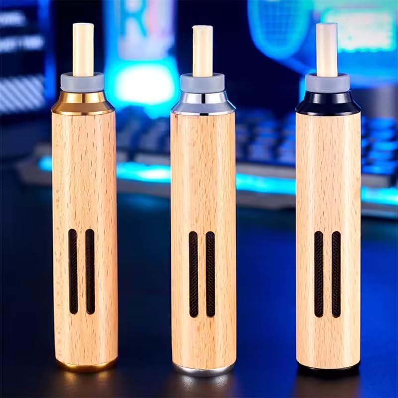 Wooden Car Ashtray, Mini Portable Handheld Ash Holder with Anti-Soot Flying Cover for Driving & Office Use 