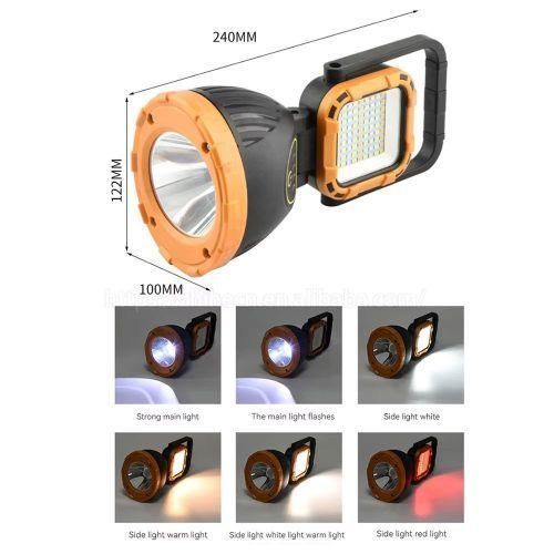SOURCE LIGHT  Long lasting  Multifunctional 4 in 1 Solar Flashlight USB Rechargeable with powerbank 5000 Portable 180° Adjustable Working Camping Light warm and white light +emergency light 
