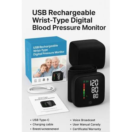 Voice Broadcast One Touch Rechargeable Wrist Blood Pressure Monitor