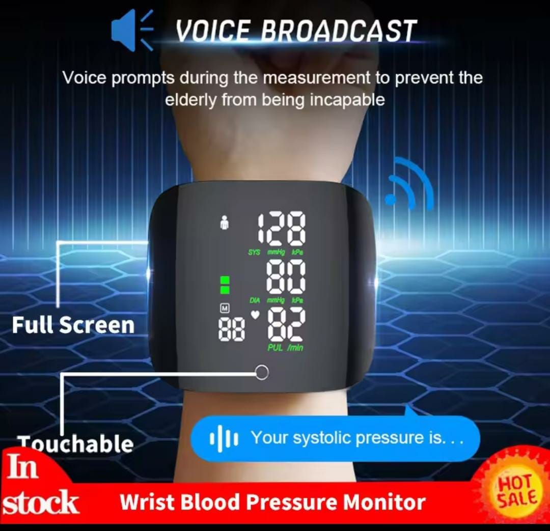 Voice Broadcast One Touch Rechargeable Wrist Blood Pressure Monitor