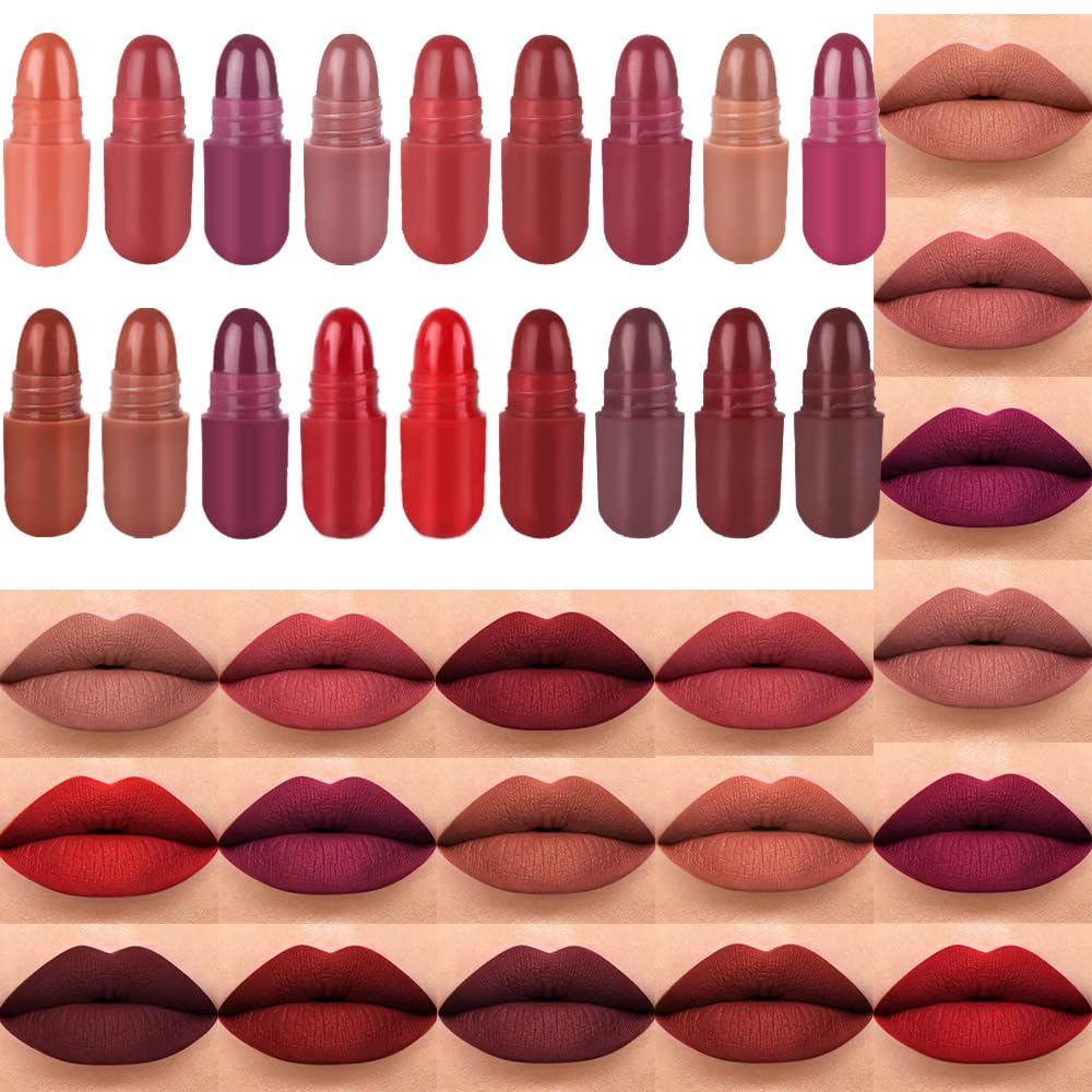 18-Color Capsule Lipstick Set – Silky Smooth Matte Finish Mini Lipstick Pods (Travel Size & Portable)