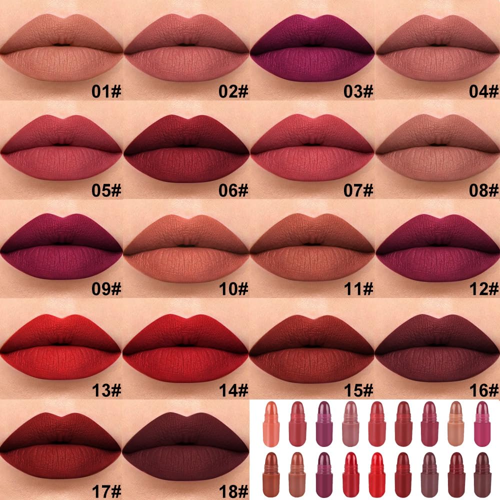 18-Color Capsule Lipstick Set – Silky Smooth Matte Finish Mini Lipstick Pods (Travel Size & Portable)