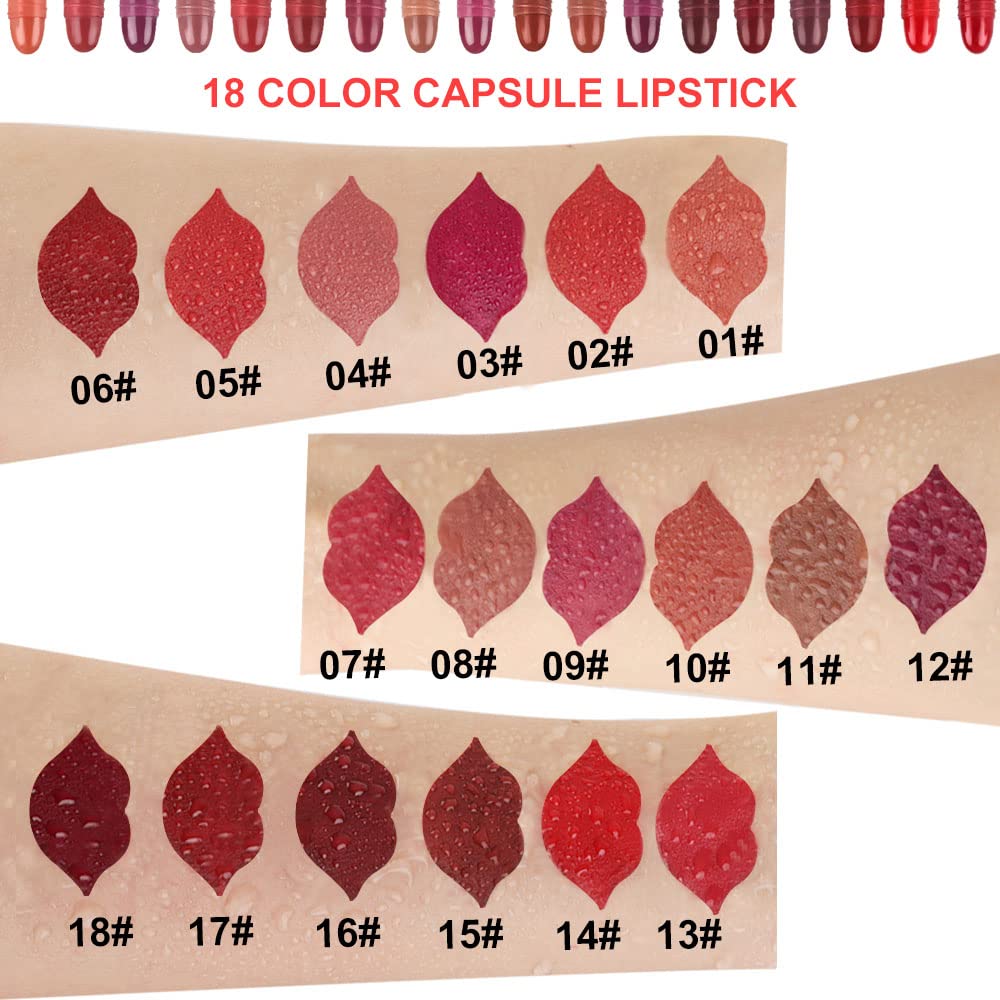 18-Color Capsule Lipstick Set – Silky Smooth Matte Finish Mini Lipstick Pods (Travel Size & Portable)