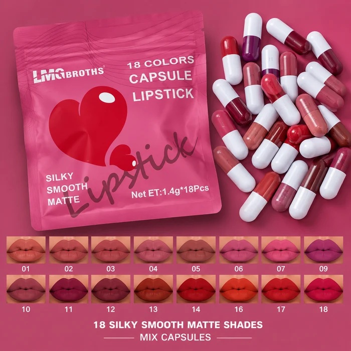 18-Color Capsule Lipstick Set – Silky Smooth Matte Finish Mini Lipstick Pods (Travel Size & Portable)