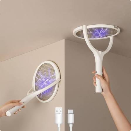 Mosquito Swatter Extendable Handle Rotatable Head Wall-Mounted USB Rechargeable Household 4-in-1 Mosquito and any fly insects Trap Killer Device