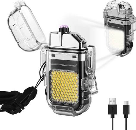 Electric Lighter USB Rechargeable Dual Arc Lighters, Cool Plasma Lighter with Transparent Shell & flash Light