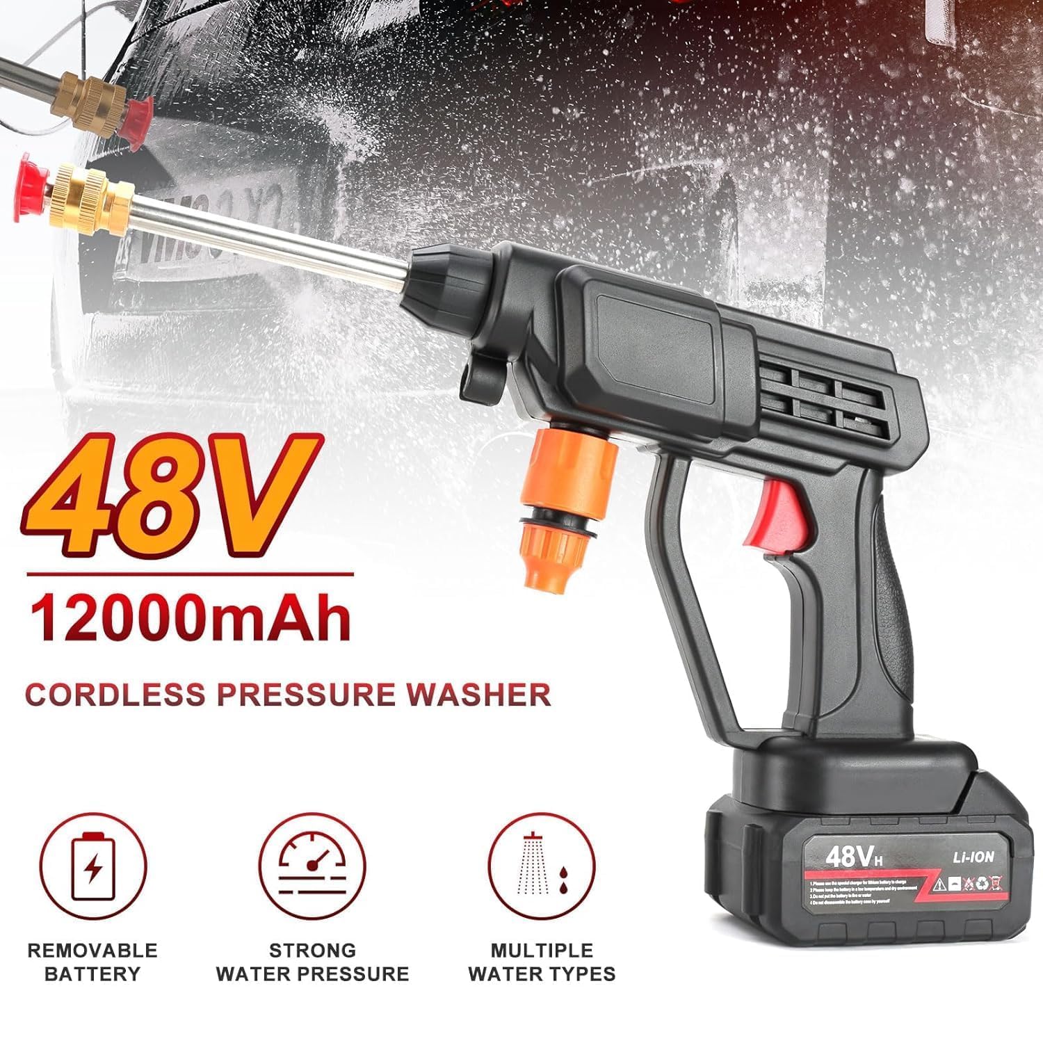 High Pressure Car Washer Spray Water Gun (Double Battery)