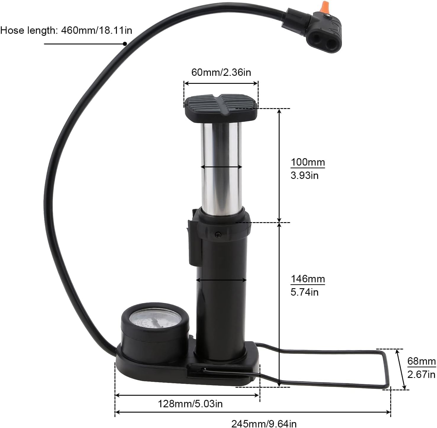 High Pressure Foot Air Pump with Gauge Heavy-Duty Foot Bike Pump for Bicycle Ball Scooter Car Inflatable Toys Mini Pump