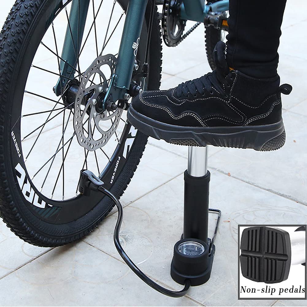 High Pressure Foot Air Pump with Gauge Heavy-Duty Foot Bike Pump for Bicycle Ball Scooter Car Inflatable Toys Mini Pump