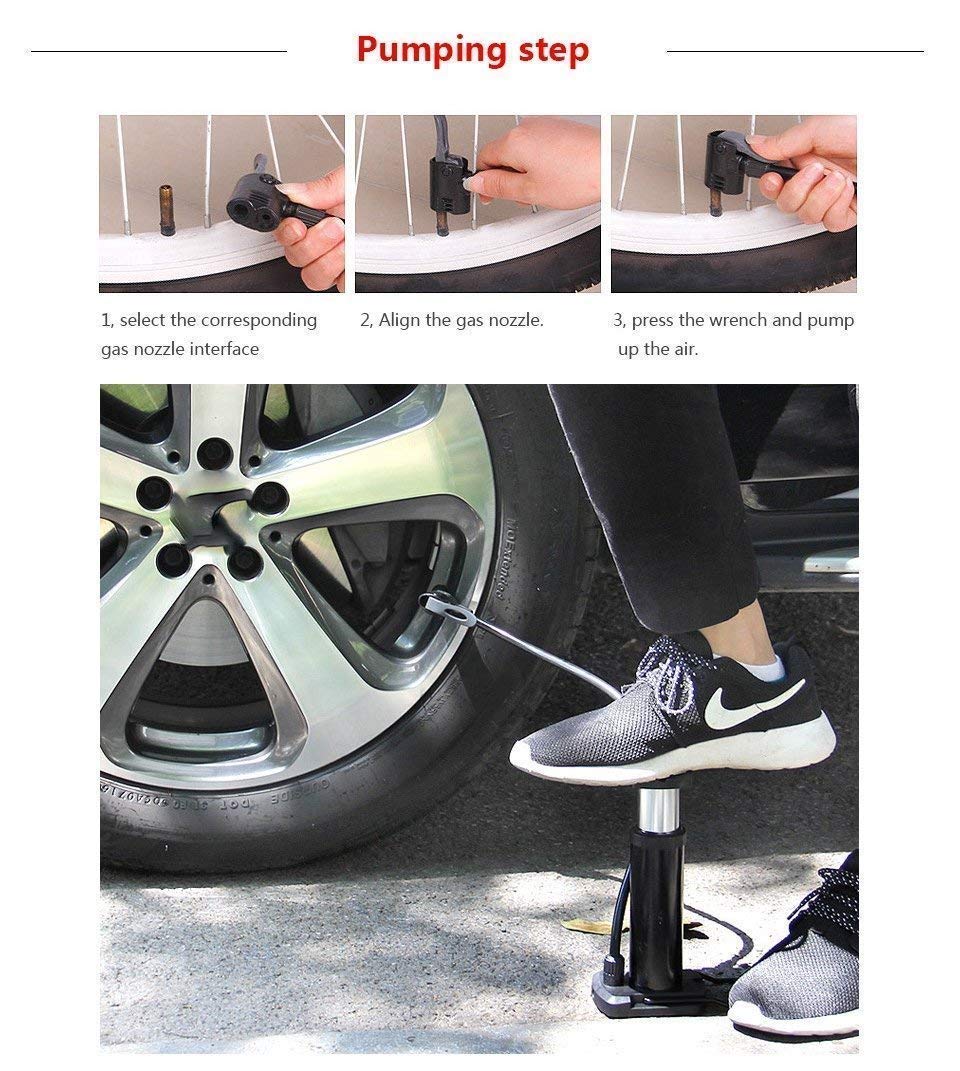 High Pressure Foot Air Pump with Gauge Heavy-Duty Foot Bike Pump for Bicycle Ball Scooter Car Inflatable Toys Mini Pump