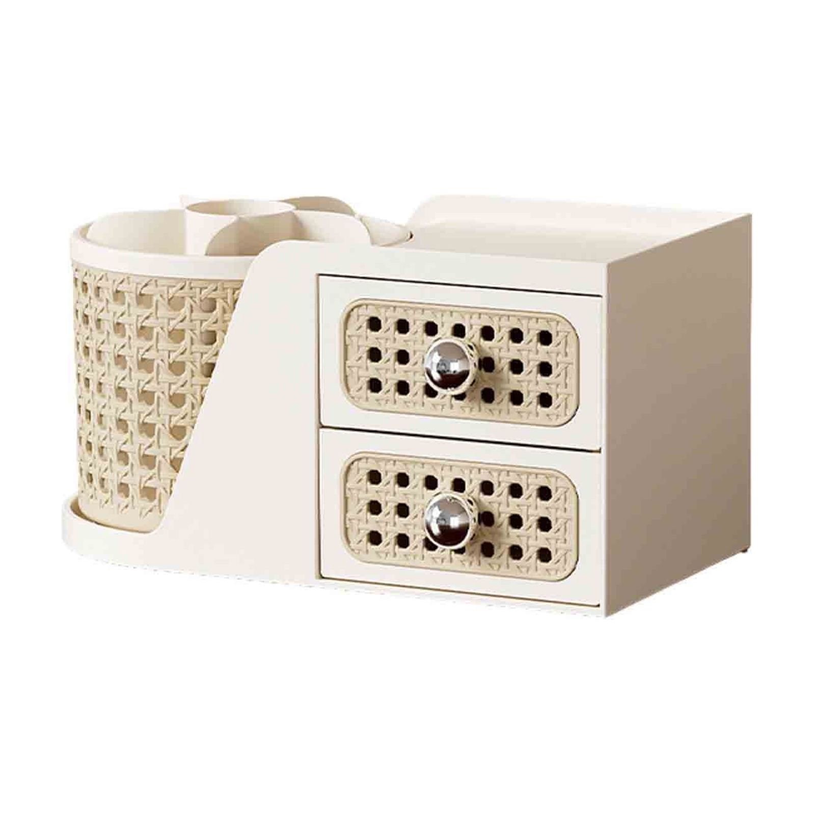 Cosmetic Storage Box Rotating Double Layer Shelf Pen Holder Desktop Organizer