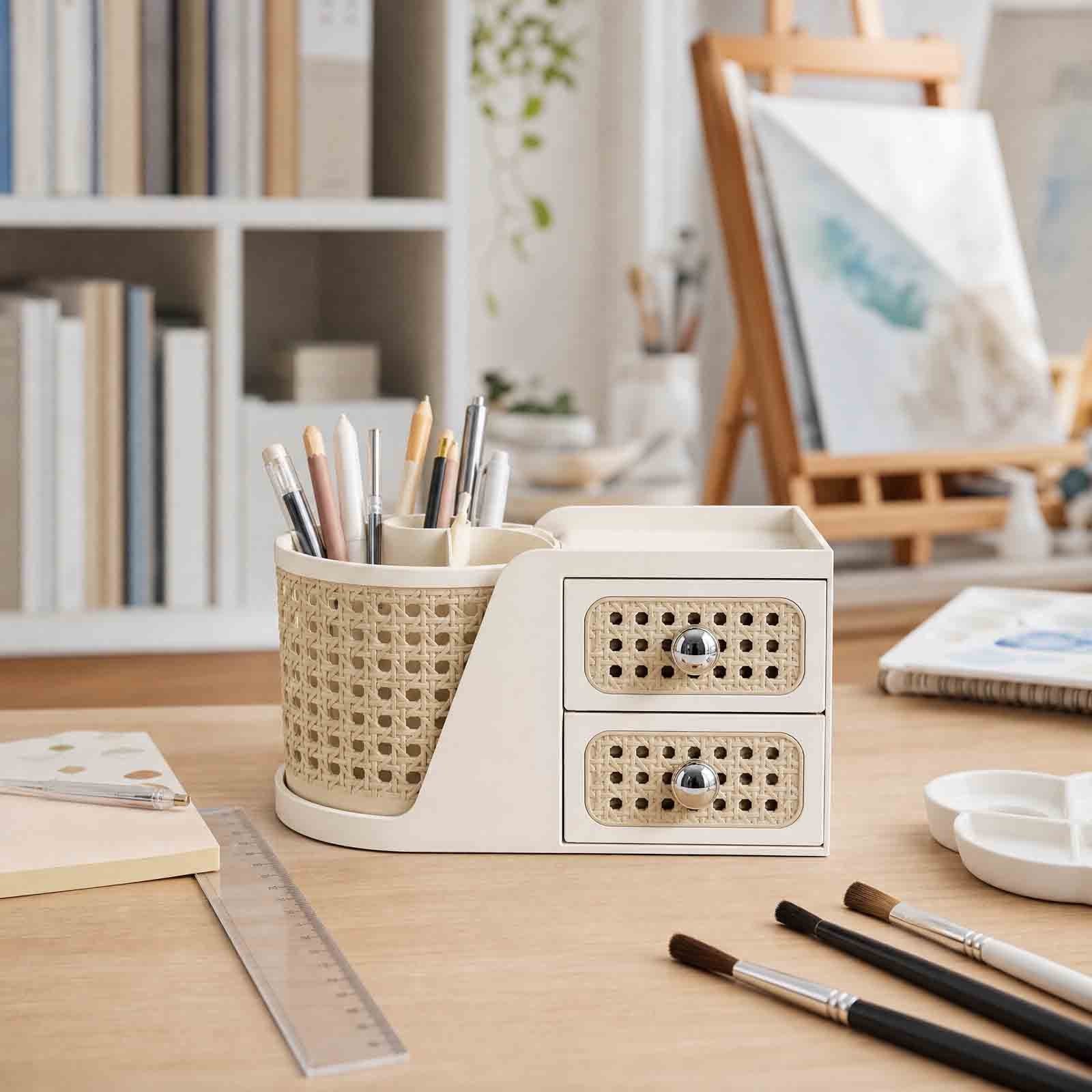 Cosmetic Storage Box Rotating Double Layer Shelf Pen Holder Desktop Organizer