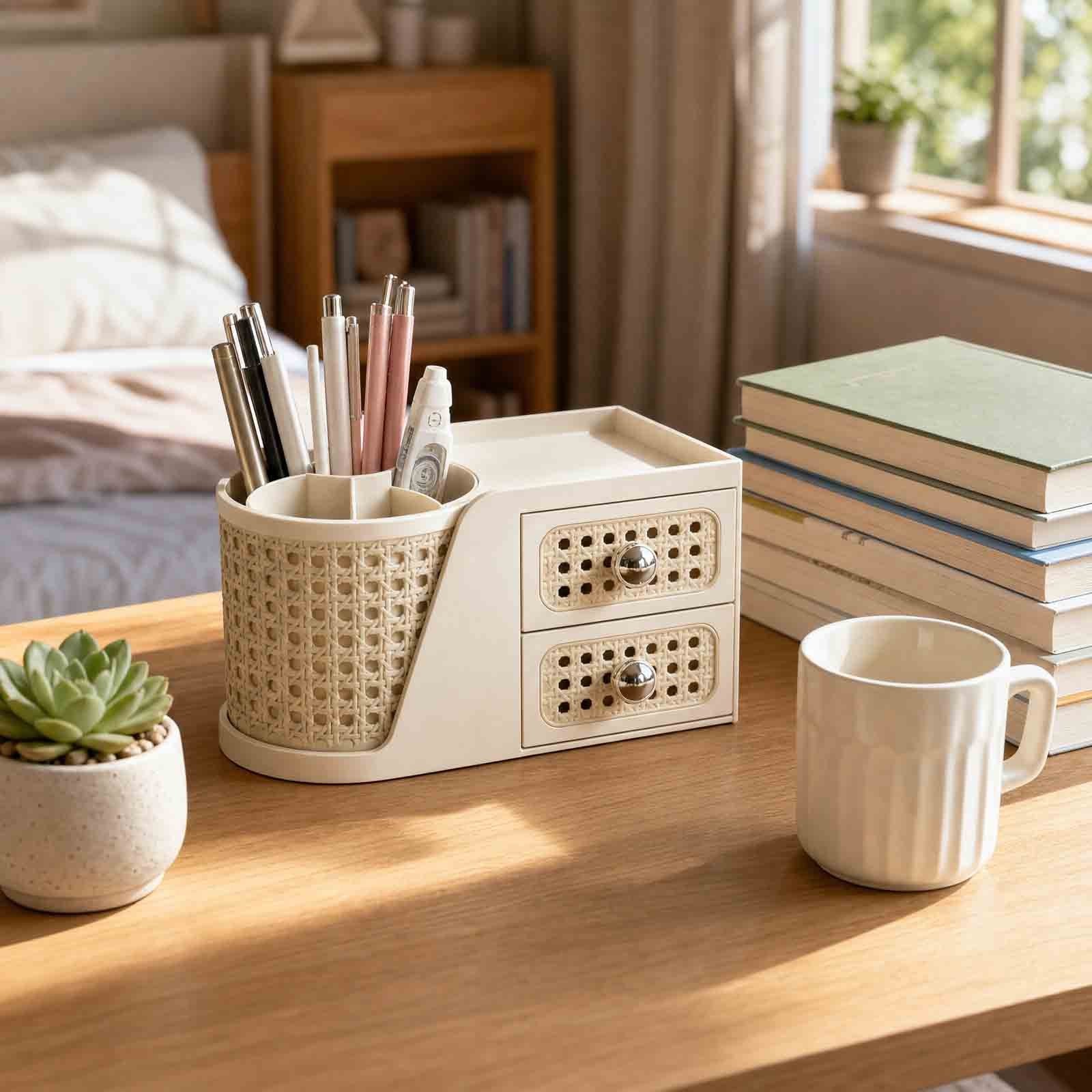Cosmetic Storage Box Rotating Double Layer Shelf Pen Holder Desktop Organizer