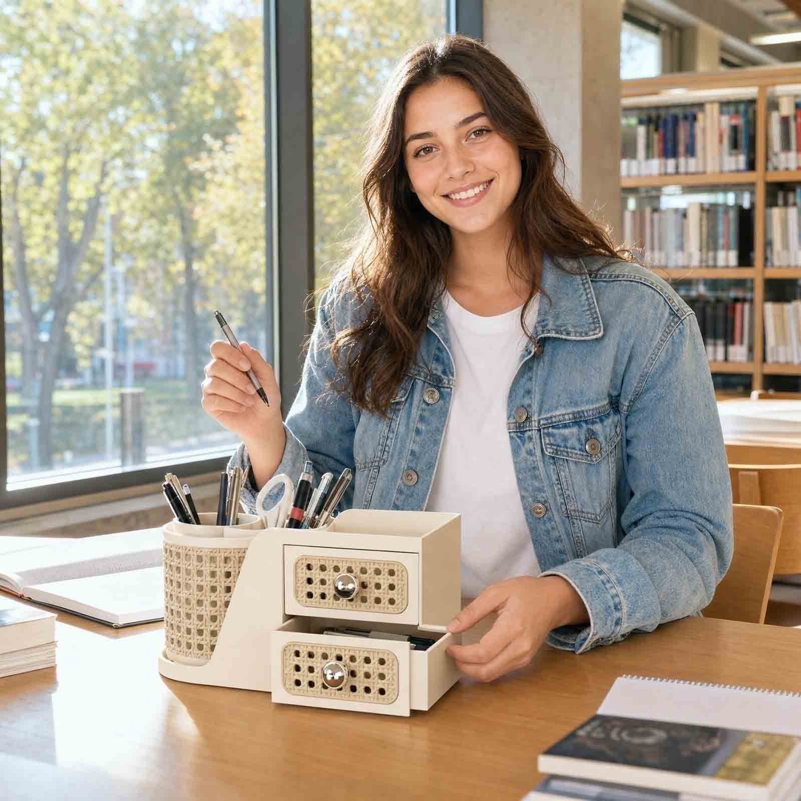 Cosmetic Storage Box Rotating Double Layer Shelf Pen Holder Desktop Organizer