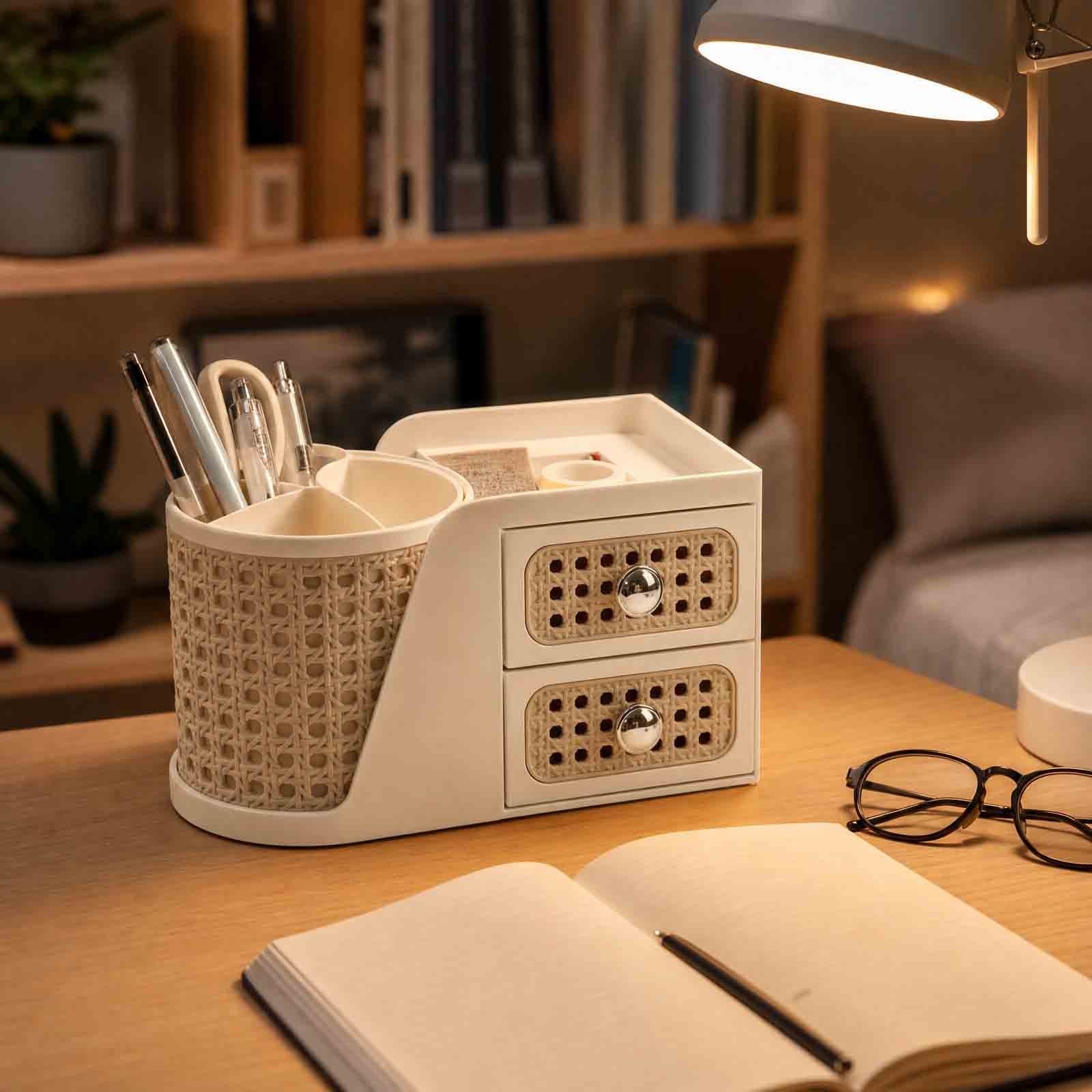 Cosmetic Storage Box Rotating Double Layer Shelf Pen Holder Desktop Organizer