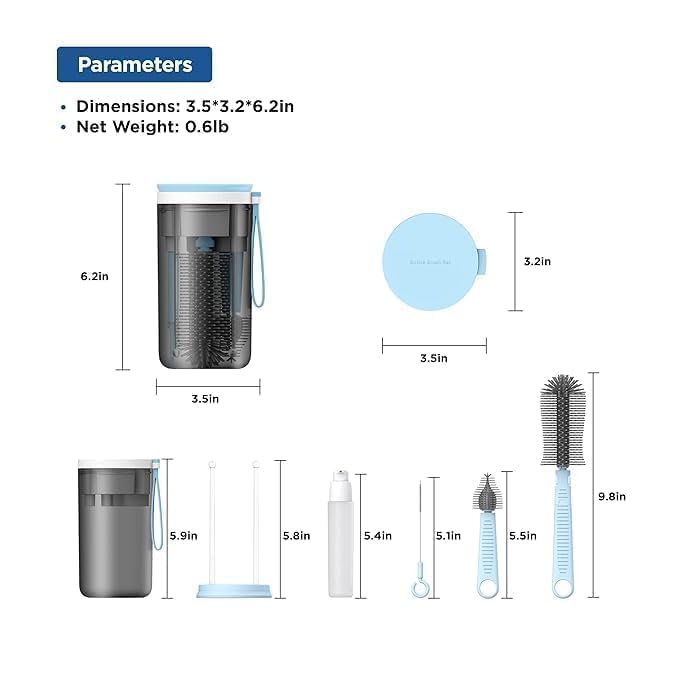 6-in-1 Travel Baby Bottle Washer Kit with Liquid Silicone Brushes