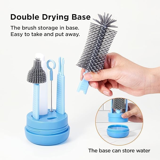 6-in-1 Travel Baby Bottle Washer Kit with Liquid Silicone Brushes