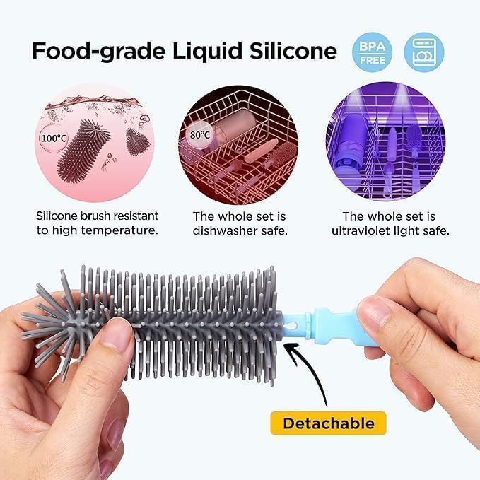 6-in-1 Travel Baby Bottle Washer Kit with Liquid Silicone Brushes