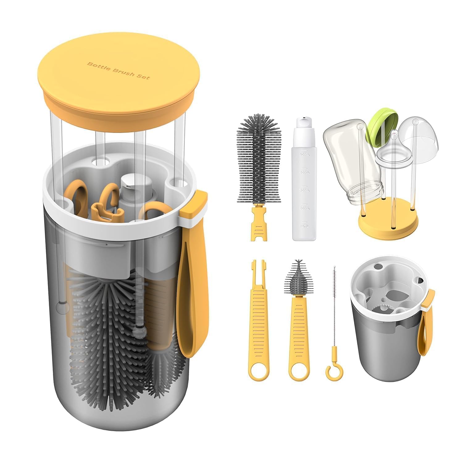 6-in-1 Travel Baby Bottle Washer Kit with Liquid Silicone Brushes