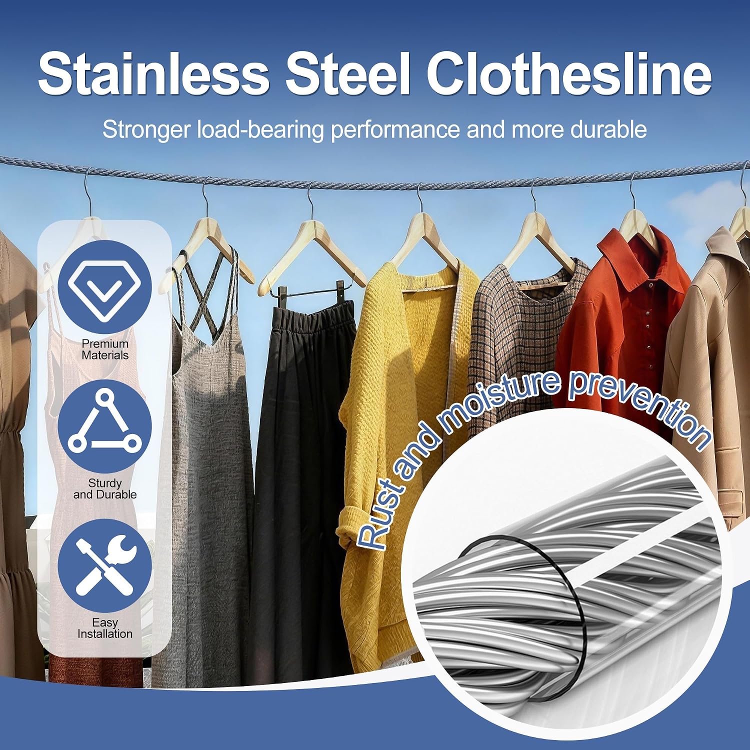 10 Meter Strong stainless steel clothesline rope clothes indoors or outdoors