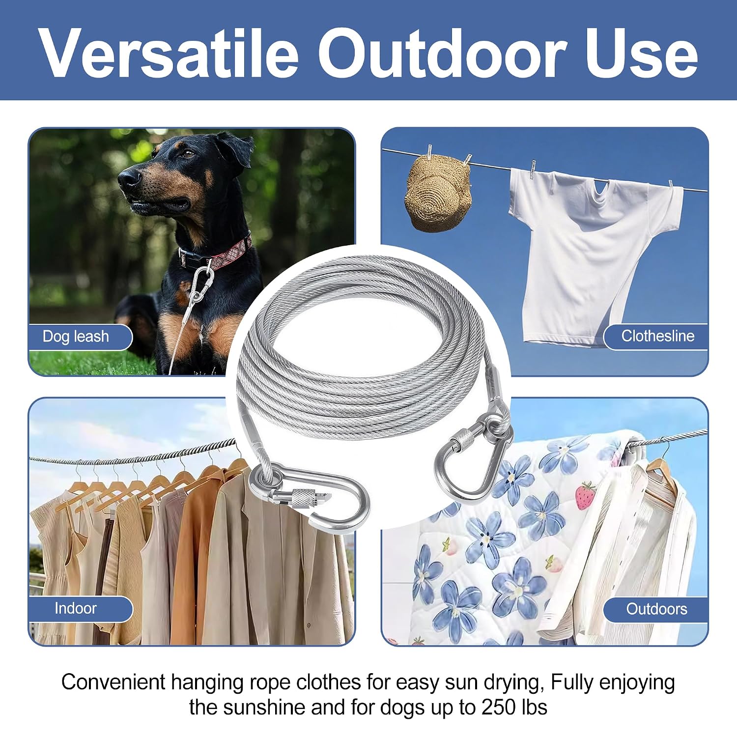 10 Meter Strong stainless steel clothesline rope clothes indoors or outdoors