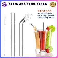 Pack of 5 - Stainless Steel Reusable Drinking Straws